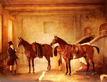 Sir John Thorold Bay Hunters con su novio en un establo de caballos John Ferneley Snr Pinturas al óleo
